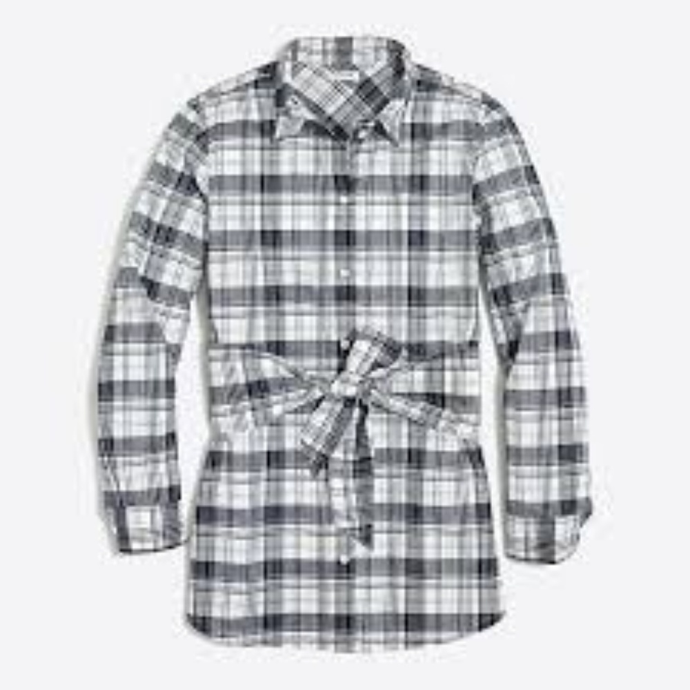J.Crew Shirt M Tie Waist Button Navy/White Plaid